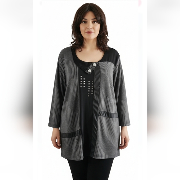 Claire France asymmetrical patterns quarter sleeves tunic, plus size 3X - Picture 1 of 11